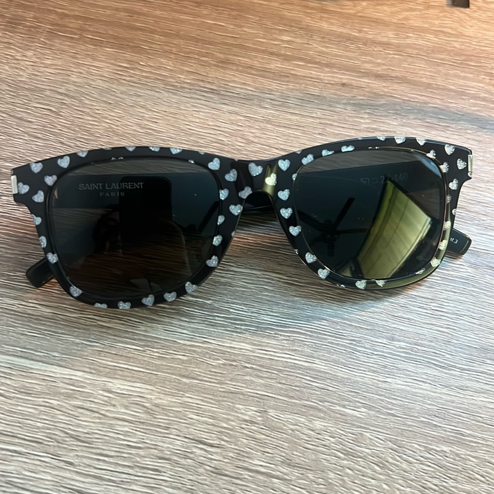 Saint Laurent Black Sunglasses with Mini Silver Hearts